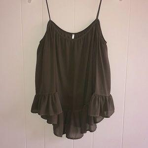 Sheer green spaghetti strap over the shoulder top